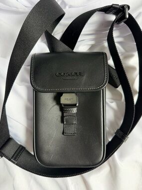 Coach RACER Phone Black Calf Leather Crossbody Bag with Gunmetal Hardware
